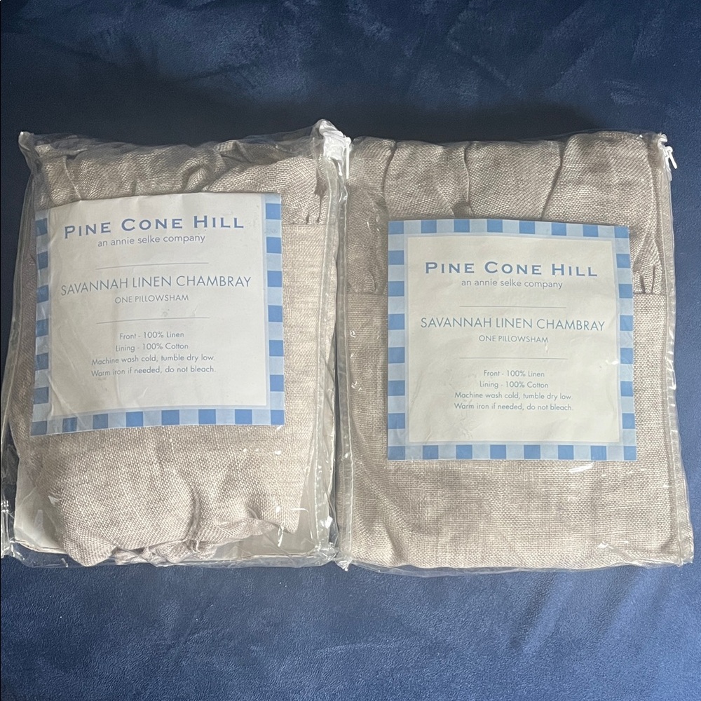 Pine Cone Hill Dove Grey Linen Chambray Pillowshams both are King